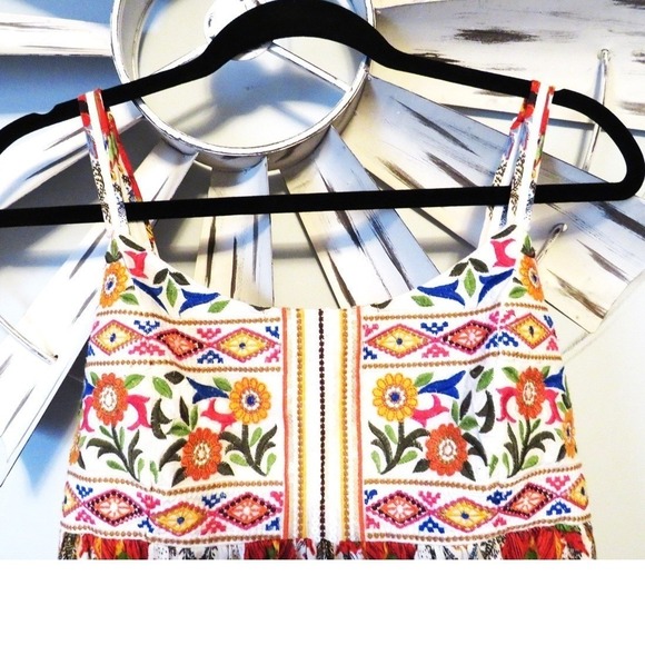 One September Tops - One September Embroidered Boho Tank Top Floral Sequin Rayon Medium